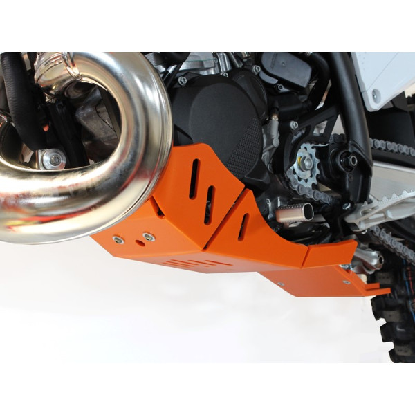Côté gauche du sabot orange en plastique PEHD avec protection de biellette pour KTM 250SX - 300XC