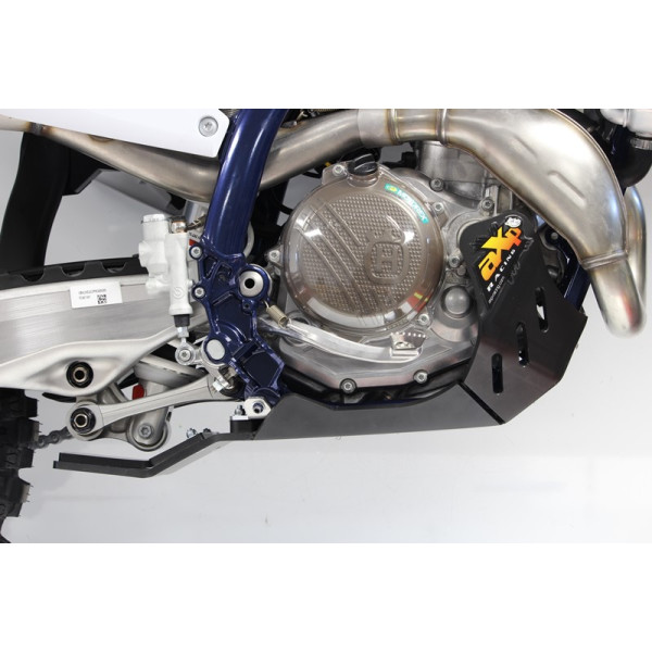 Right side of the black HDPE plastic skid plate with linkage guard for KTM - Husqvarna